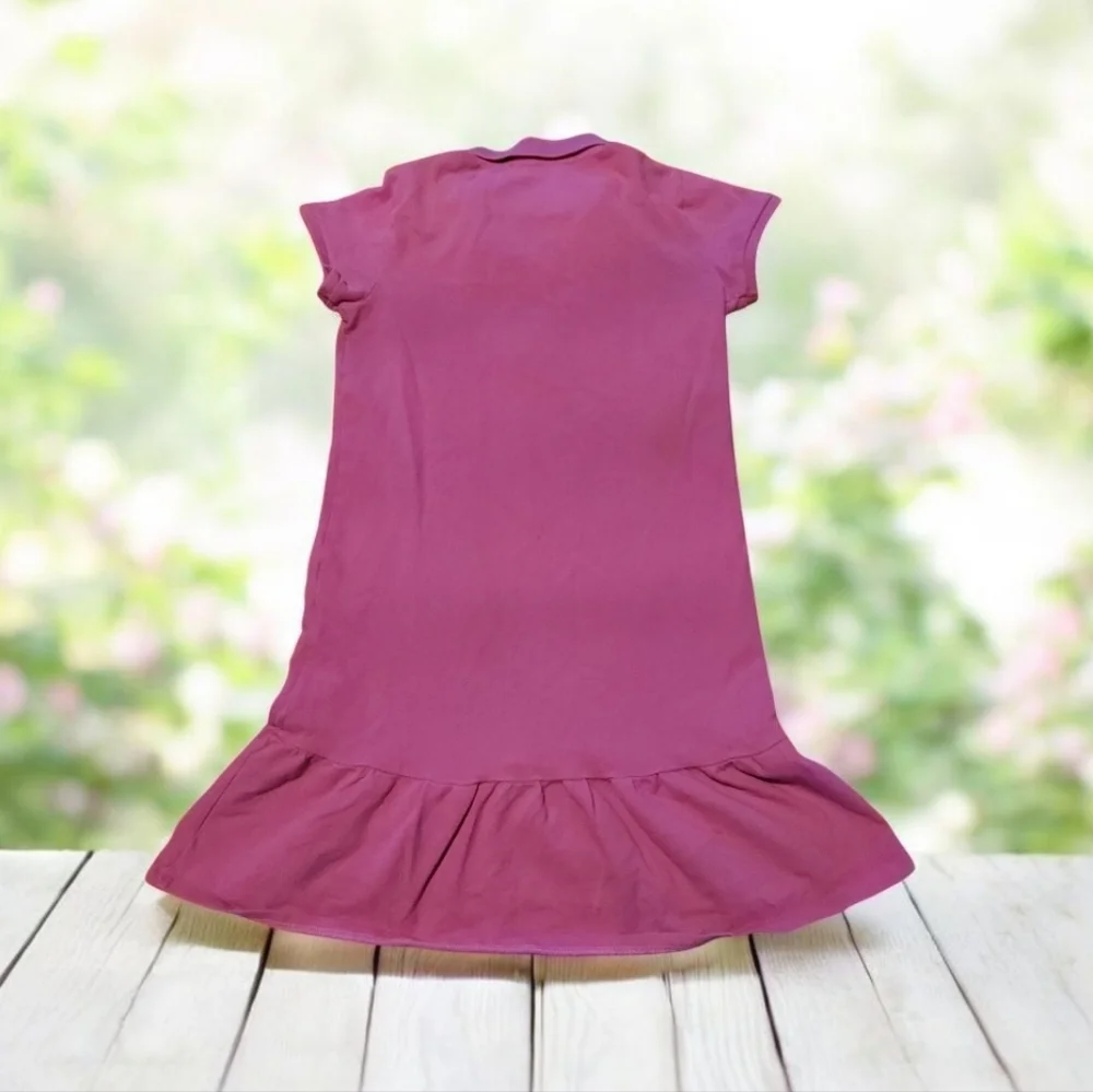 Ralph Lauren Pretty Pink Cotton Preppy Ruffled Polo Dress Size Large Girls